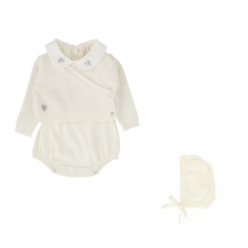 Lilette Knit Wrap Onesie Set - Cream