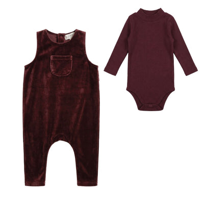 Bopop Burgundy Overalls And Onesie Set