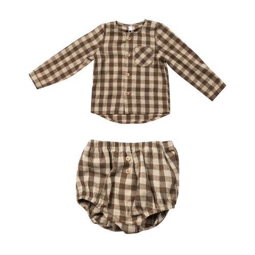 Numu Baby Boy Checkered Shirt And Bloomer Set - Earth