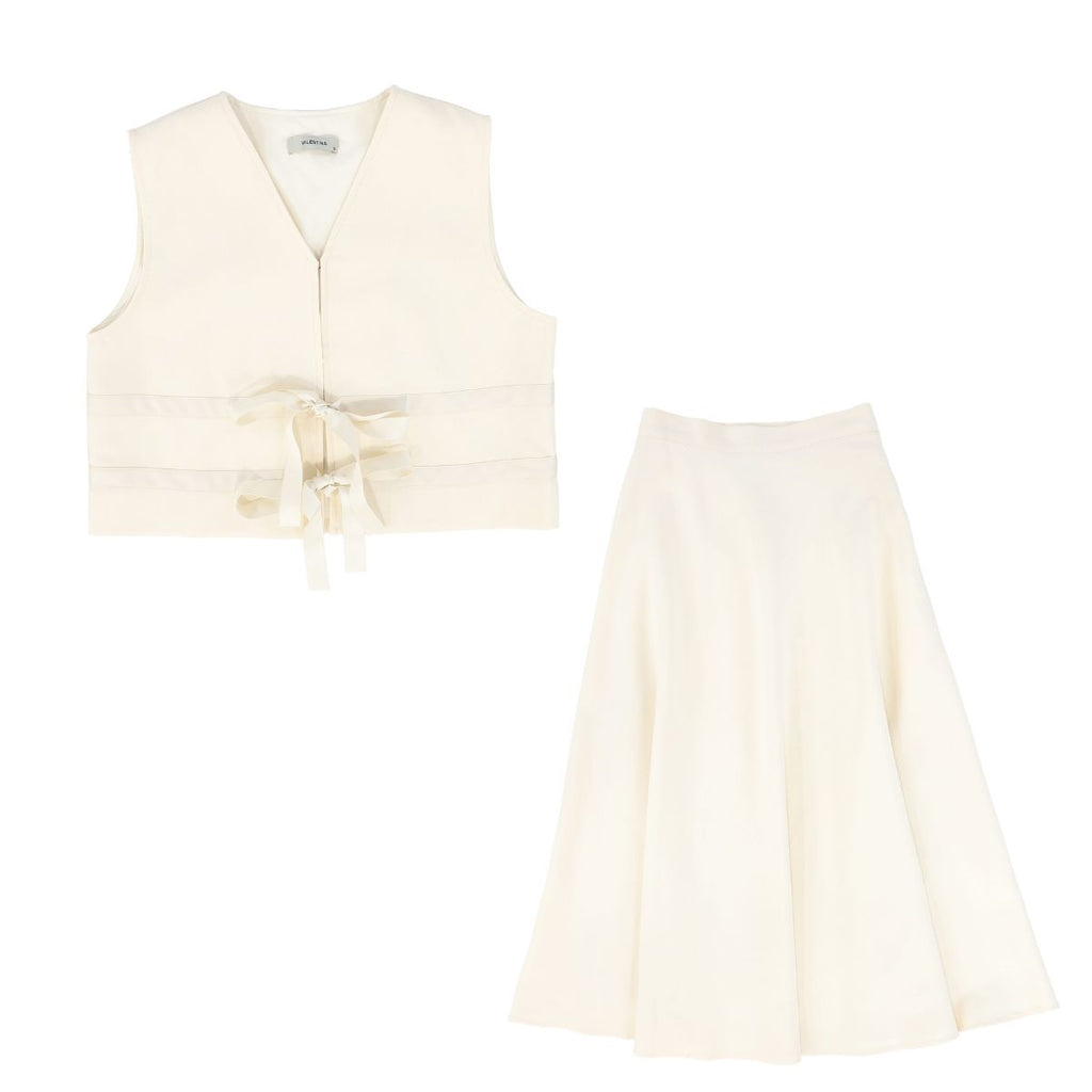 Valentina Bow Front Vest And Waisted A-Line Maxi Skirt Set - Cream