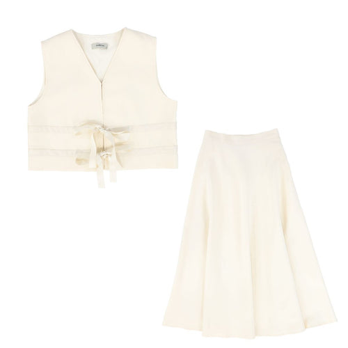 Valentina Bow Front Vest And Waisted A-Line Maxi Skirt Set - Cream