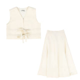 Valentina Bow Front Vest And Waisted A-Line Maxi Skirt Set - Cream