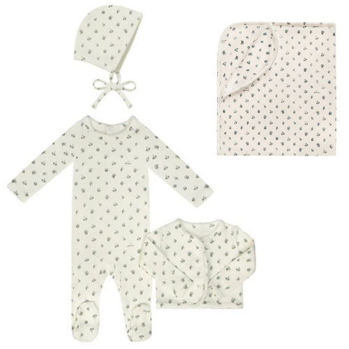 Little Parni Floral Cardigan Layette Set (K660 & K665) - Light Blue