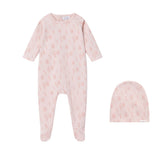 Oubon All Over Bunny Print Footie And Hat - Pink