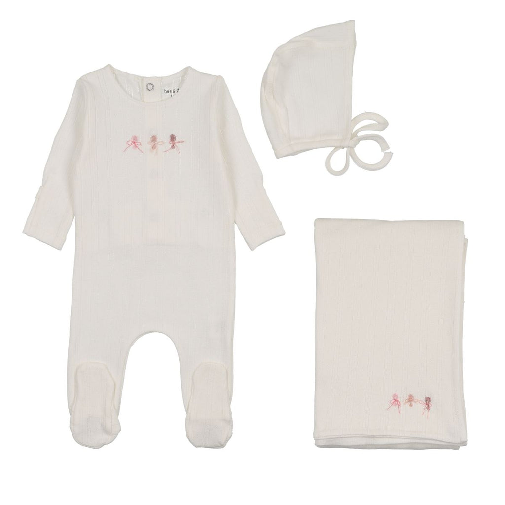 Bee & Dee Rattles Pointelle Layette Set - Chalk White Girls