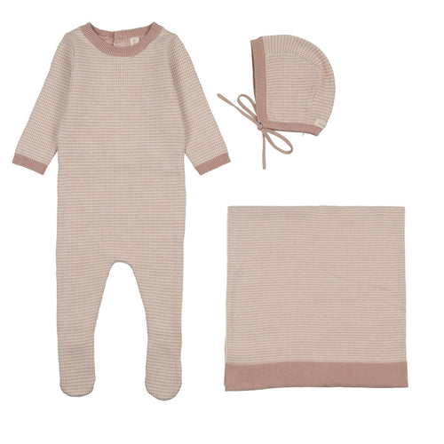 Lilette Two Tone Knit Layette Set - Dusty Pink