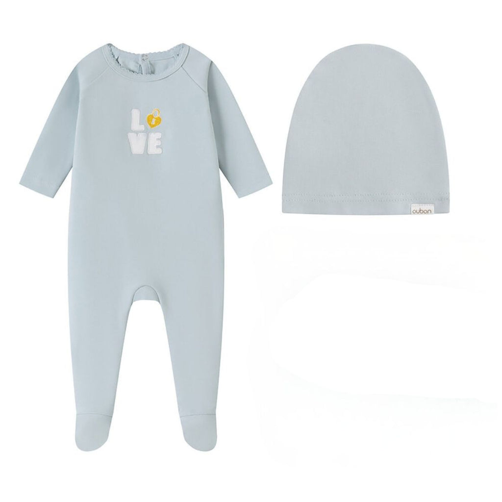 Oubon Love Patchwork Footie And Hat - Blue