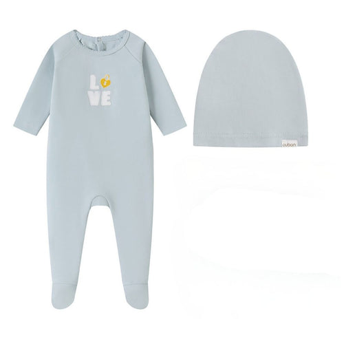 Oubon Love Patchwork Footie And Hat - Blue