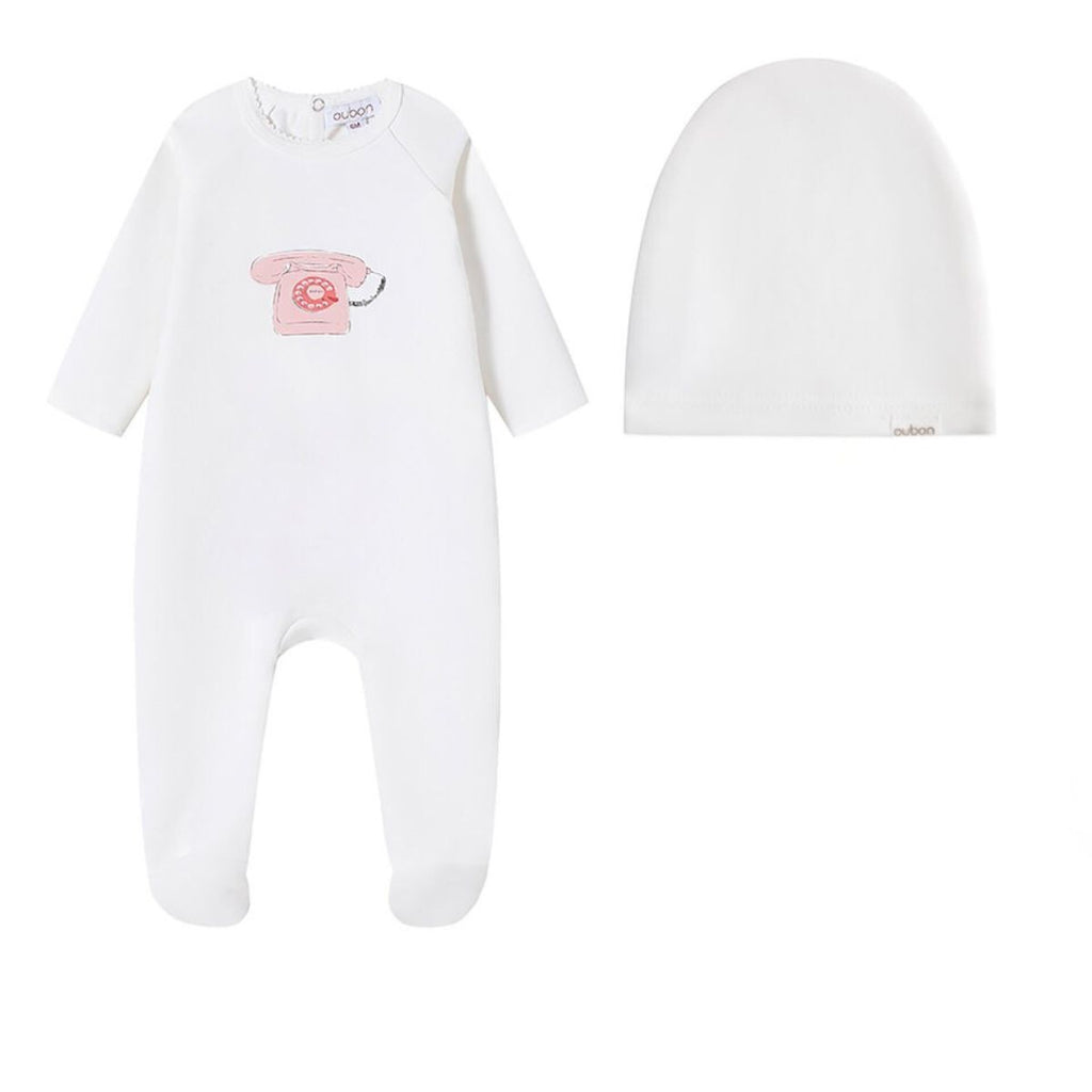 Oubon Phone Print Footie And Hat - Pink