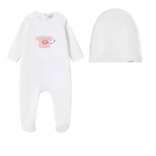Oubon Phone Print Footie And Hat - Pink