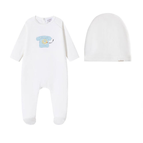 Oubon Phone Print Footie And Hat - Blue