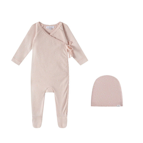 Oubon Pink All Over Dot Print Footie And Hat