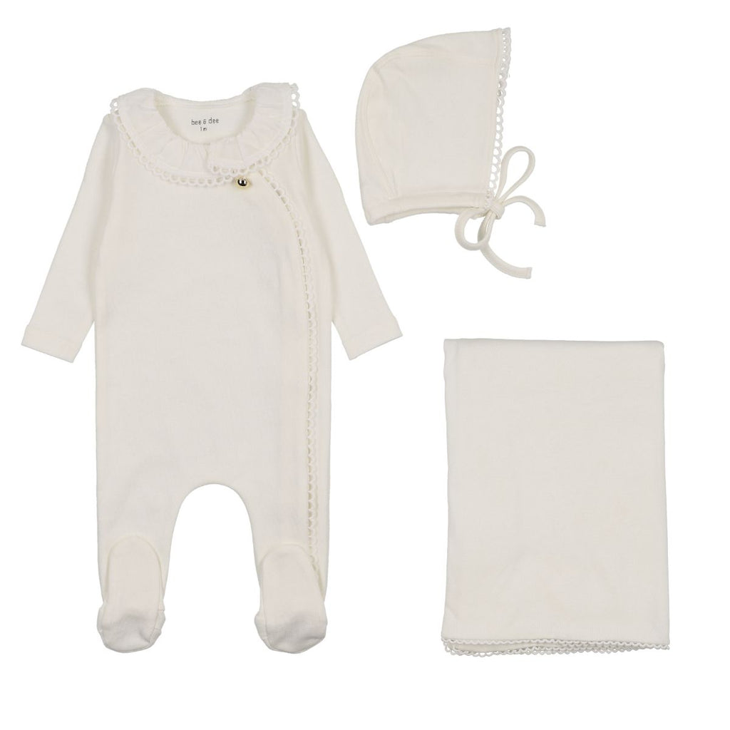 Bee & Dee Pleated Collar Layette Set - Chalk White