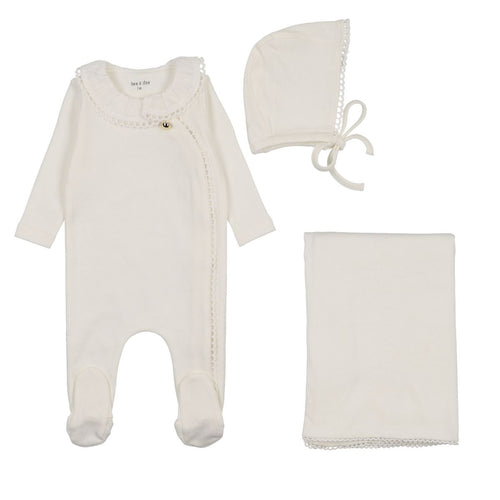 Bee & Dee Pleated Collar Layette Set - Chalk White