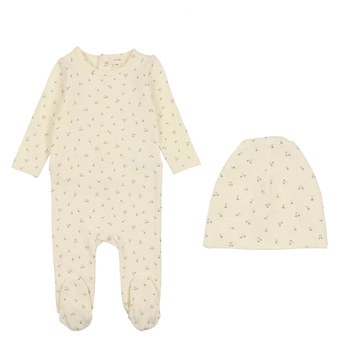 Lil Legs Cherry Footie and Beanie Set - Blue