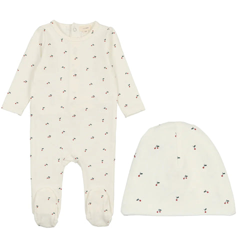Lil Legs Cherry Footie and Beanie Set - Red
