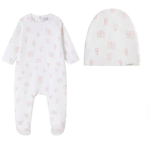 Oubon Teddy All Over Print Footie And Hat - Pink