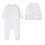 Oubon Teddy All Over Print Footie And Hat - Pink