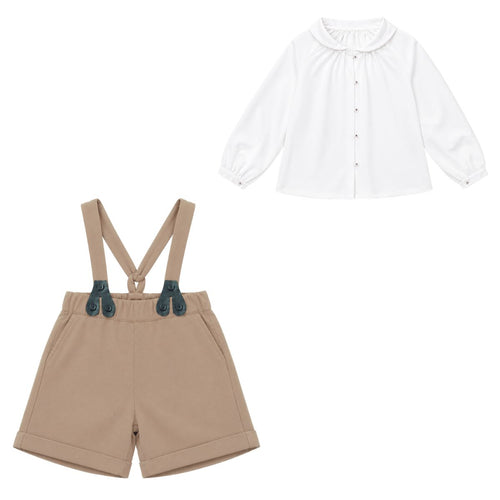 Little Tempest Boys Suspender Shorts And  Shirt Set - Beige