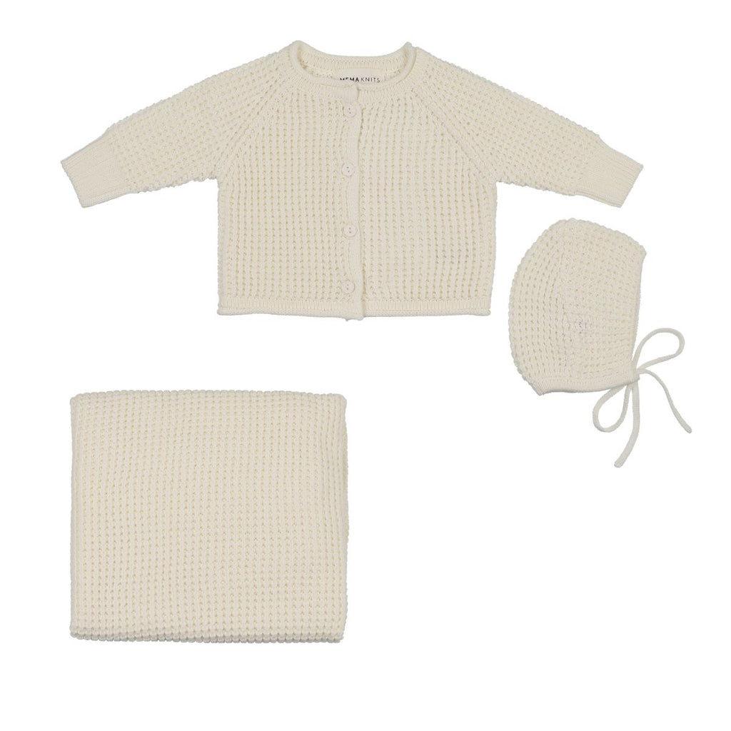 Mema Knits Knit Jacket Three Piece Set - Ivory