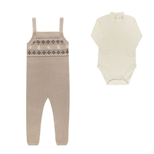 Looms Fair Isle Collection Overalls And Bodysuit - Taupe