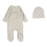 Lilette Velour Bebe Footie And Hat - Heather Oatmeal