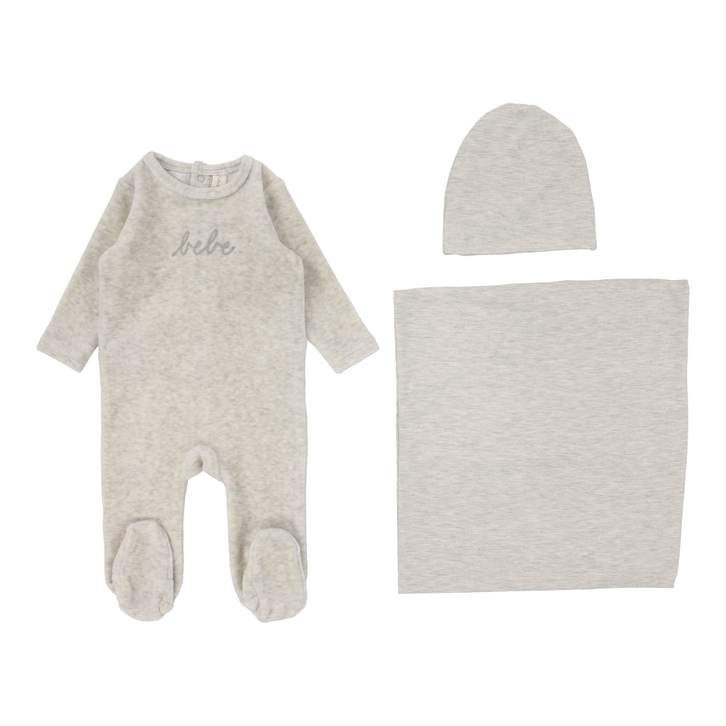Lilette Velour Bebe Layette Set - Heather Oatmeal