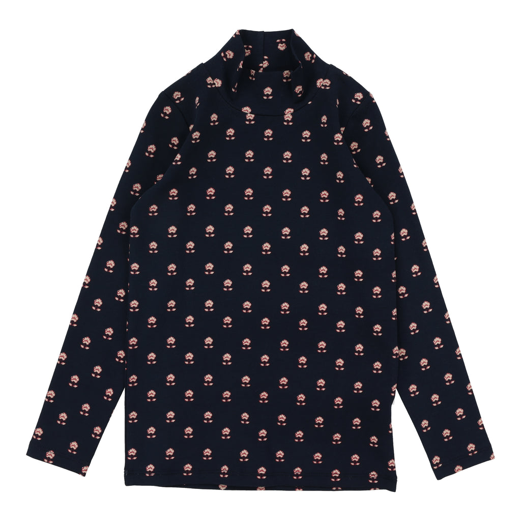 Lil Legs Vintage Floral Mockneck - Navy