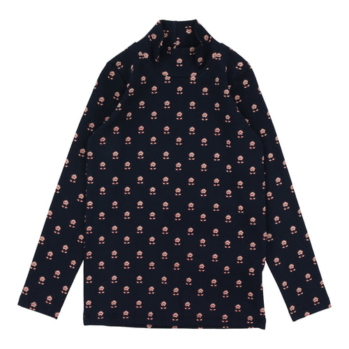 Lil Legs Vintage Floral Mockneck - Navy
