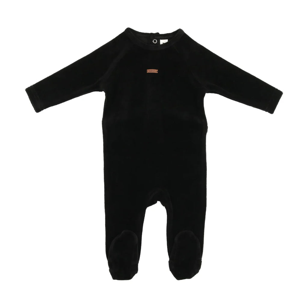 Lil Legs Velour Leather Tab Footie - Black