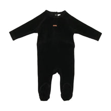 Load image into Gallery viewer, Lil Legs Velour Leather Tab Footie - Black