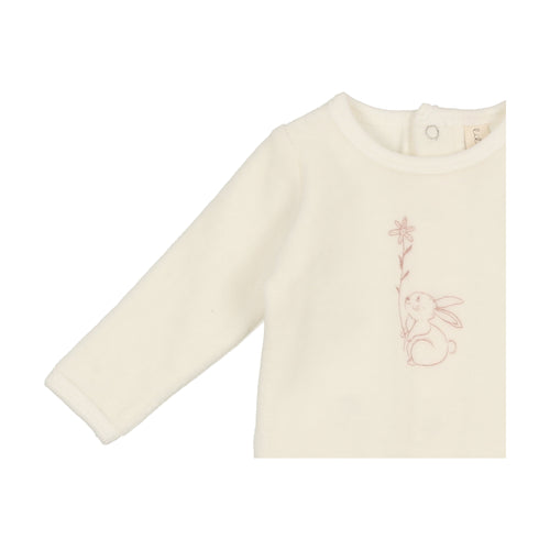 Lil Legs Velour Bunny Footie White W/ Flower
