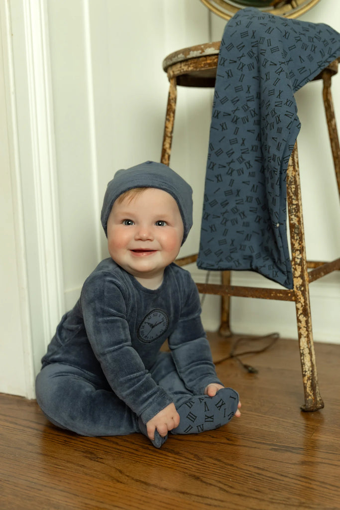 Bee & Dee Clock Velour Layette Set - Navy