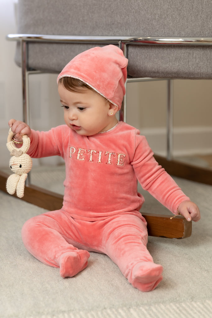 Bee & Dee Velour Petite Footie And Beanie - Hibiscus