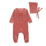 Bee & Dee Velour Window Footie with Beanie - Dark Rose