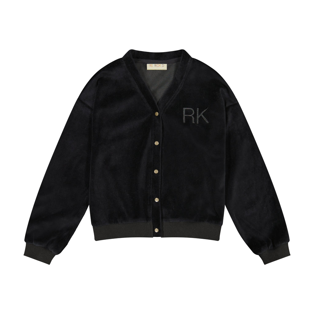 Retro Kid Vince Velvet Snap Cardigan - Black