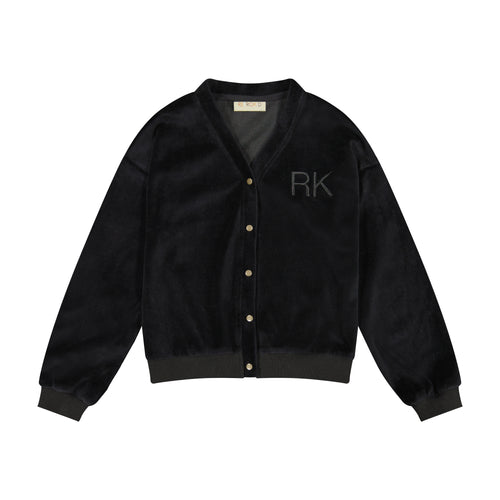 Retro Kid Vince Velvet Snap Cardigan - Black