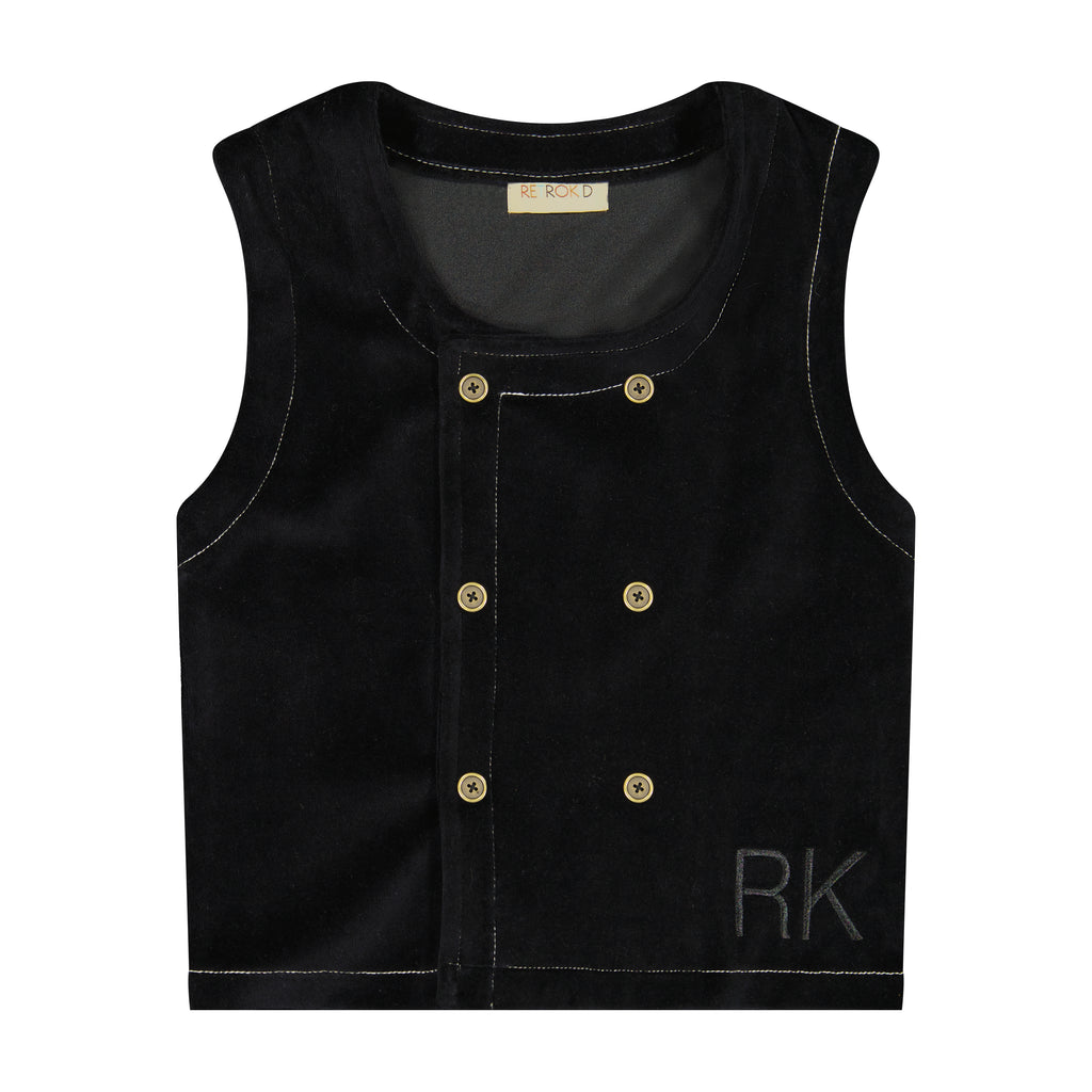 Retro Kid Vince Boys Velvet Vest - Black