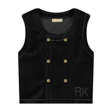 Retro Kid Vince Boys Velvet Vest - Black