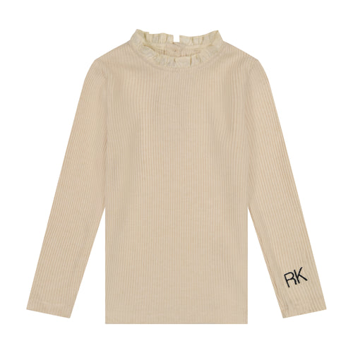 Retro Kid Vivienne Ruffle Neck Knit Sweater - Oat/Cream