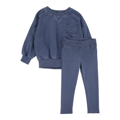 Lil Legs Wash Boys Sweatshirt Set - Blue Wash
