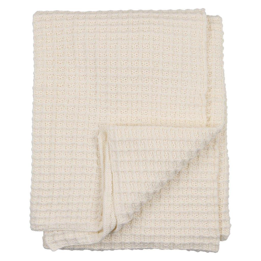 Peluche Crochet Waffle Knit Blanket - Cream