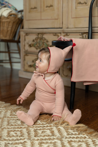 Bee & Dee Waffle Wrap  Footie with Beanie - Creme Pink
