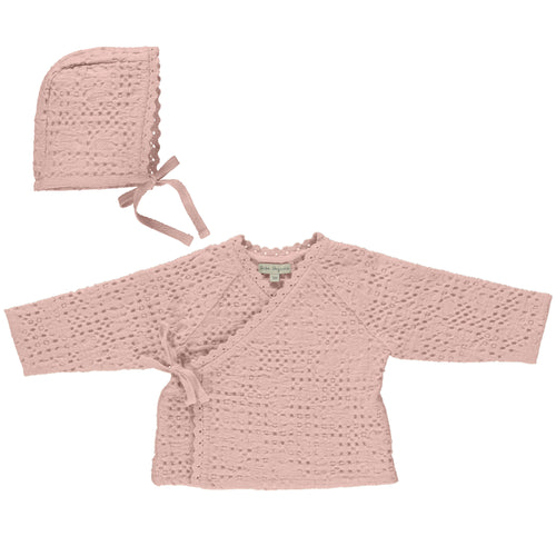 Bebe Organic Waffle Jacket & Bonnet - Blush