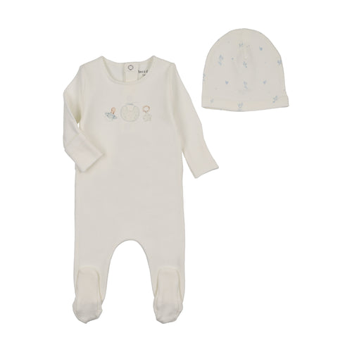 Bee & Dee Watercolor Bib Footie And Beanie - White Boys