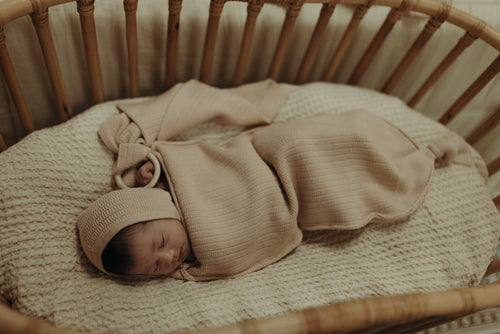 Peluche Ribbed Knit Cocoon & Bonnet - Rose