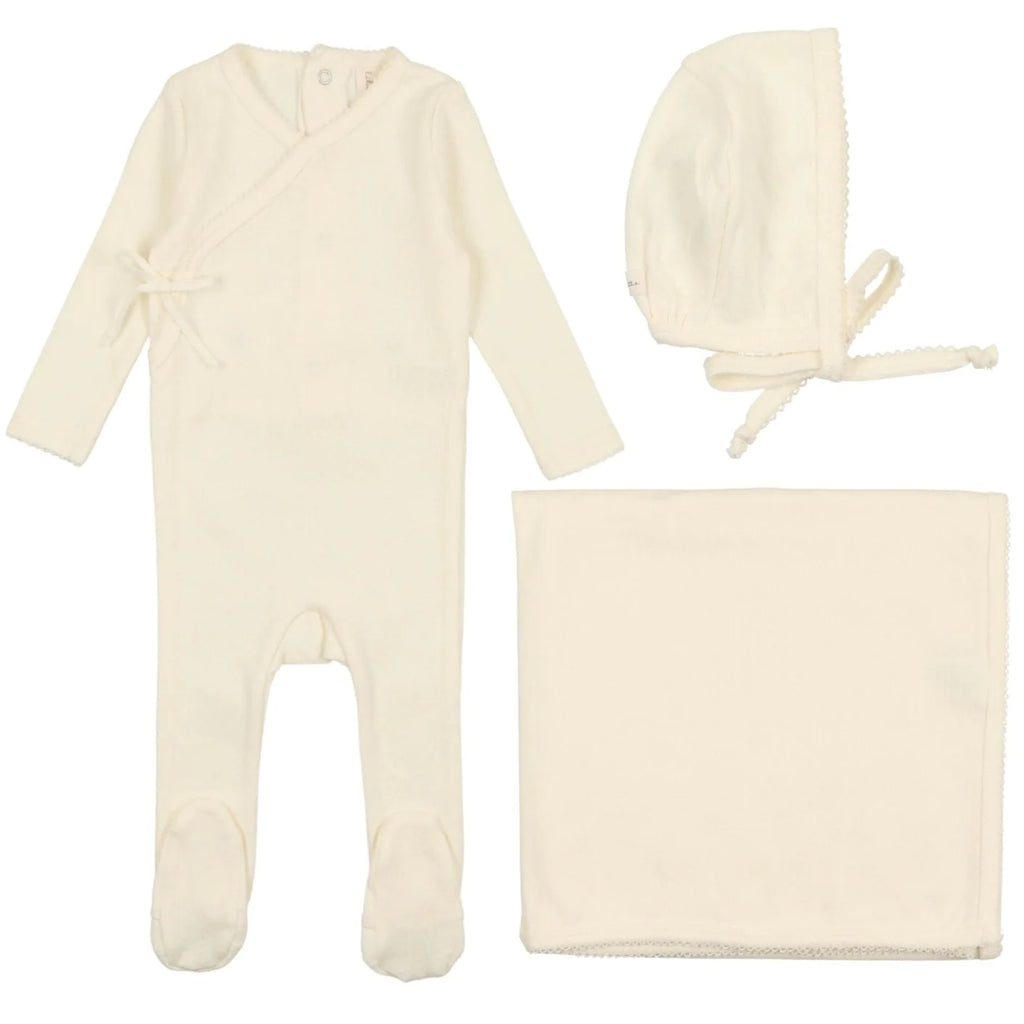 Lil Legs Pinpoint Wrapover Layette Set - Ivory