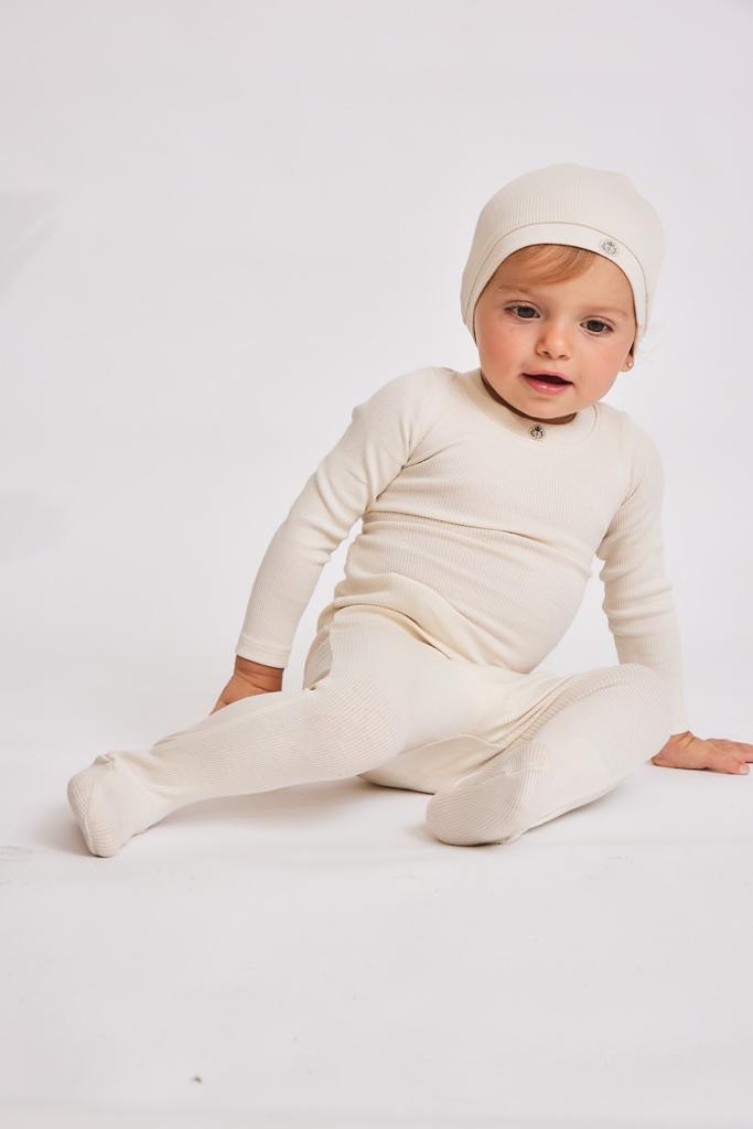 Little Parni Ribbed Cotton Stretchy and Matching Beanie - Ivory