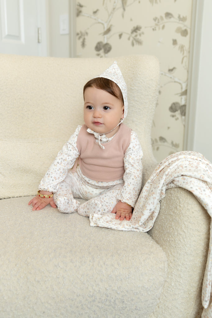 Bee & Dee Whimsical Bloom Footie And Bonnet -Girl Print