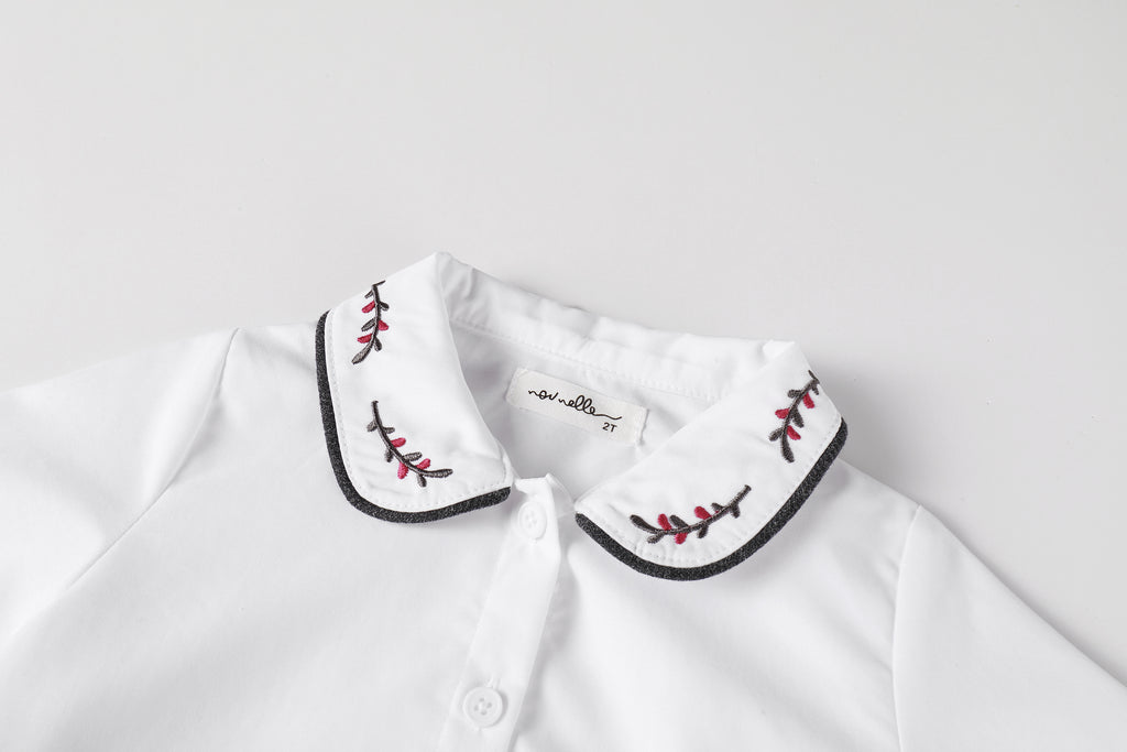 Nou Nelle White Embroidered Magenta Blouse